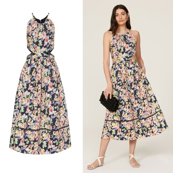 Something Navy Floral Cutout Midi Dress - XS - Picture 1 of 6